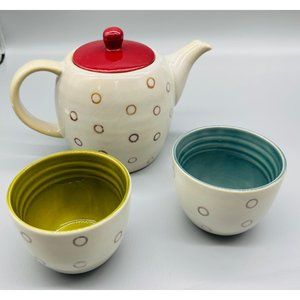Pier 1 Elemental Tea Set. Teapot & 2 Different Color Cups